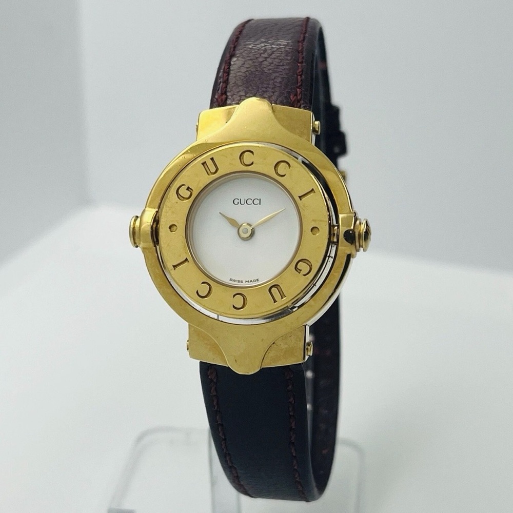 Gucci Gold-Tone Watch with Dark Brown Strap